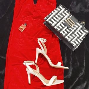 Low All White Open Toe Heels